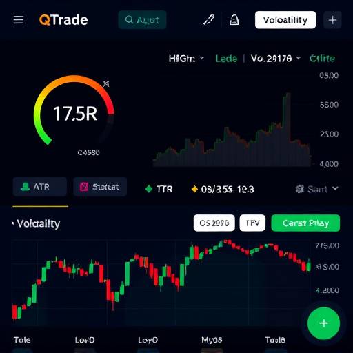 Screenshot of Qtrade's charting tool showing Average True Range (ATR) indicator, highlighting periods of high and low volatility. The chart displays a stock price with the ATR indicator plotted below.